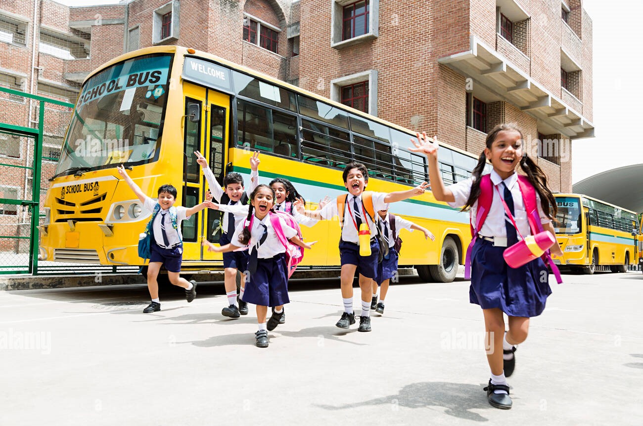 group indian school kids students running leaving having fun cheerful kx363b